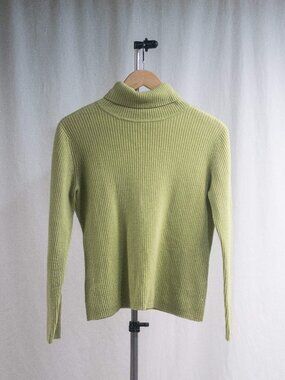Marconi 100% Cashmere Lime Pistachio Green Ribbed Knit Turtleneck Sweater